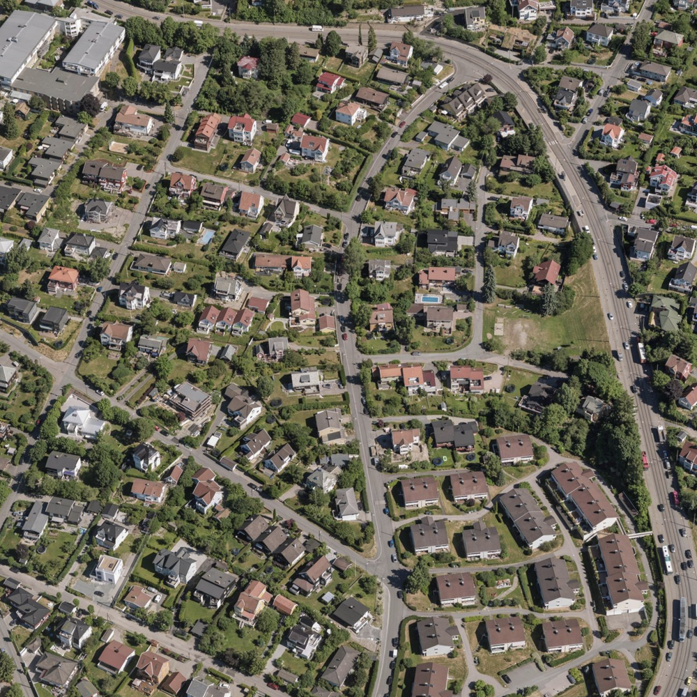 Luftfoto av småhus.