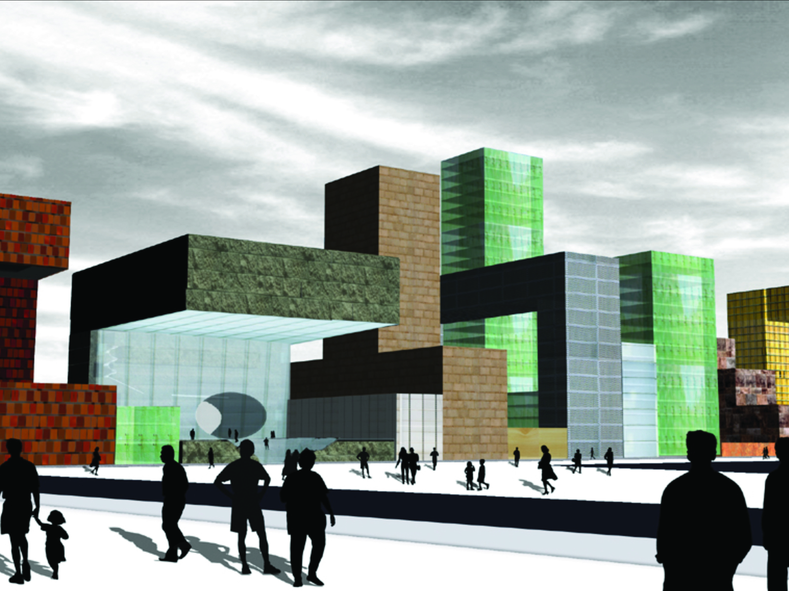 Collage som viser byggningsrekke, ide for barcode i Oslo.