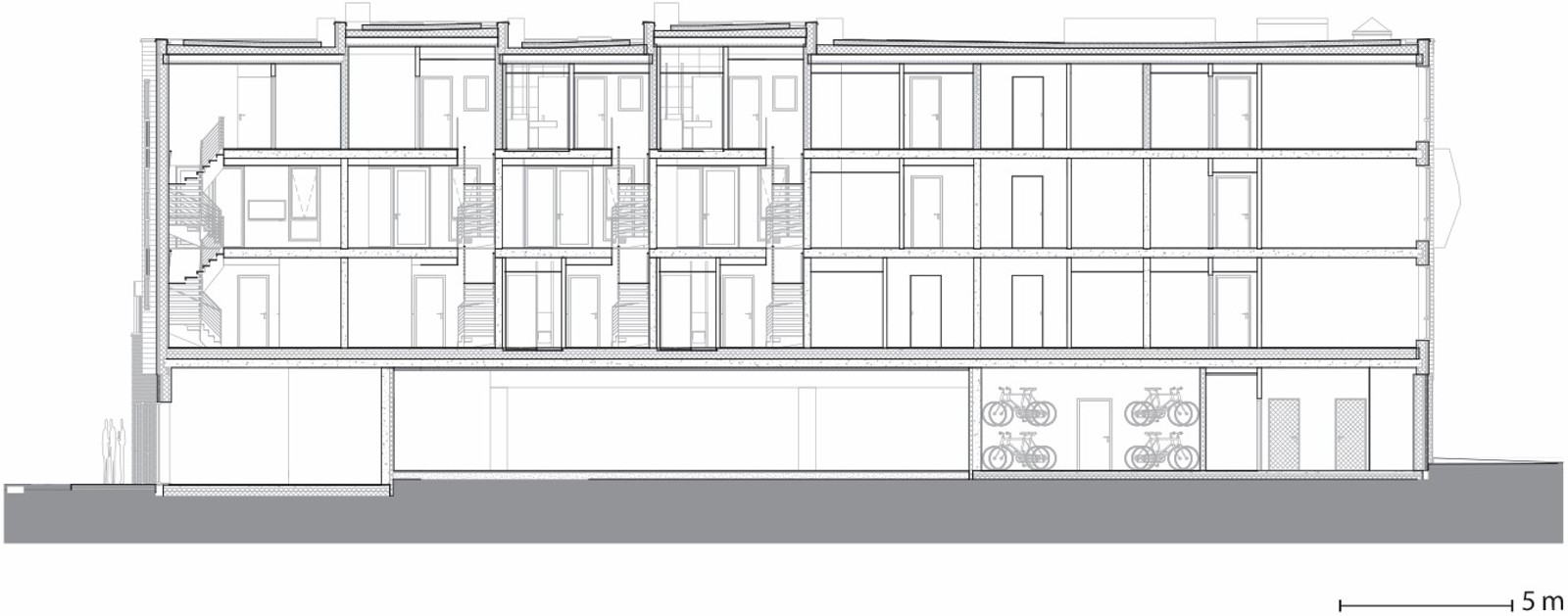 Snitt av boligkompleks. Arkitekt tegning.