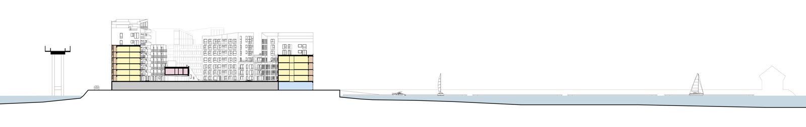 Snitt gjennom boligkvartalet vervet i Tromsø. Arkitekt tegning.