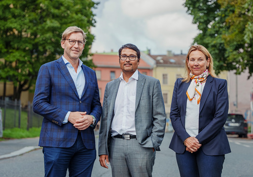 Mathis Grimstad i Stor-Oslo Eiendom, Daniel Kjørberg Siraj i OBOS og Hilde Vatne i JM Bolig Norge