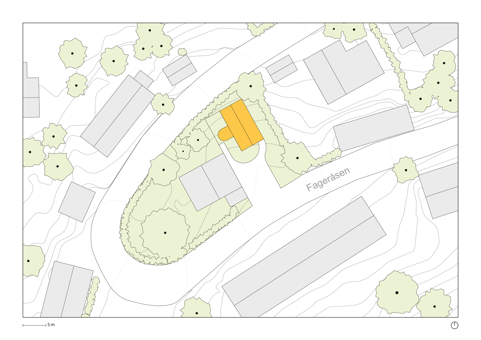 Situasjonsplan av bolig i nabolag. Arkitekt tegning.