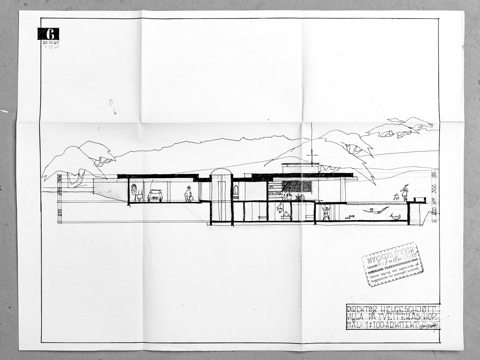 Snittegning av vill med ulike vinkler, håndtegnet, Arkitekt tegning.