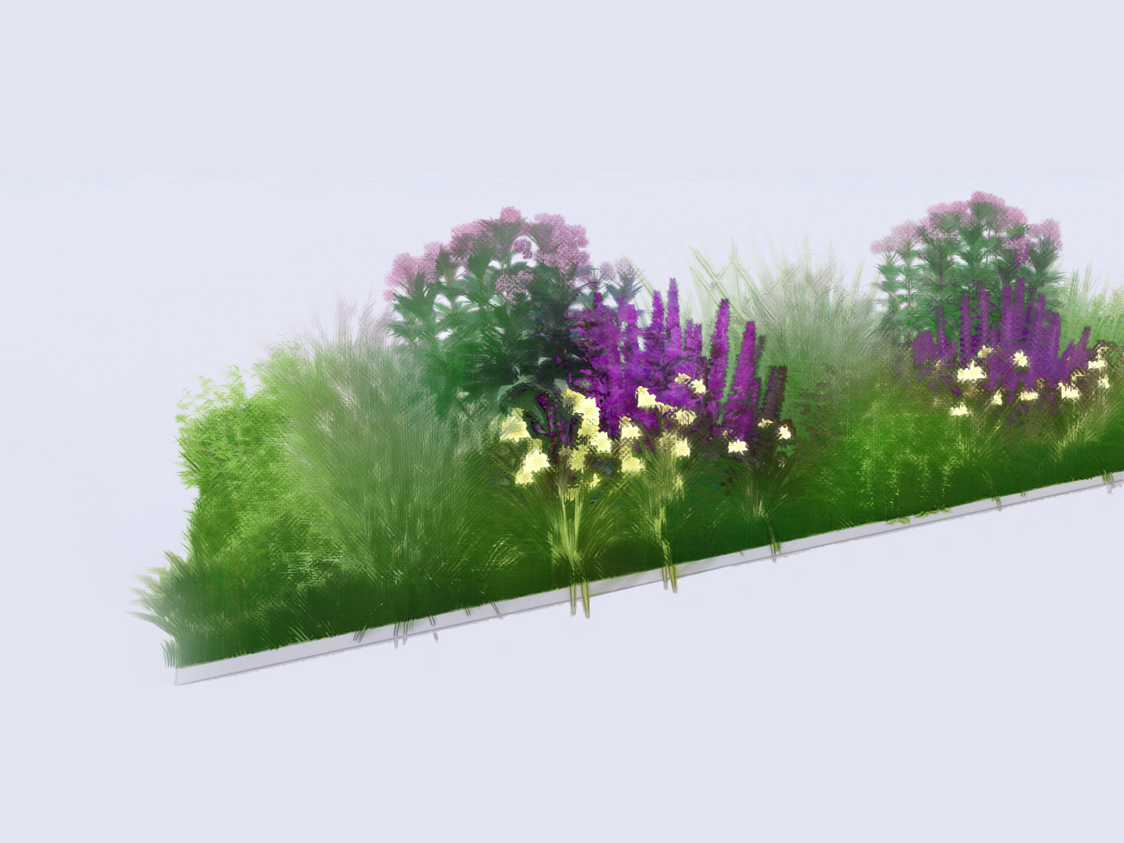 3D modell av regnbedbeplanting. Arkitekt modell.