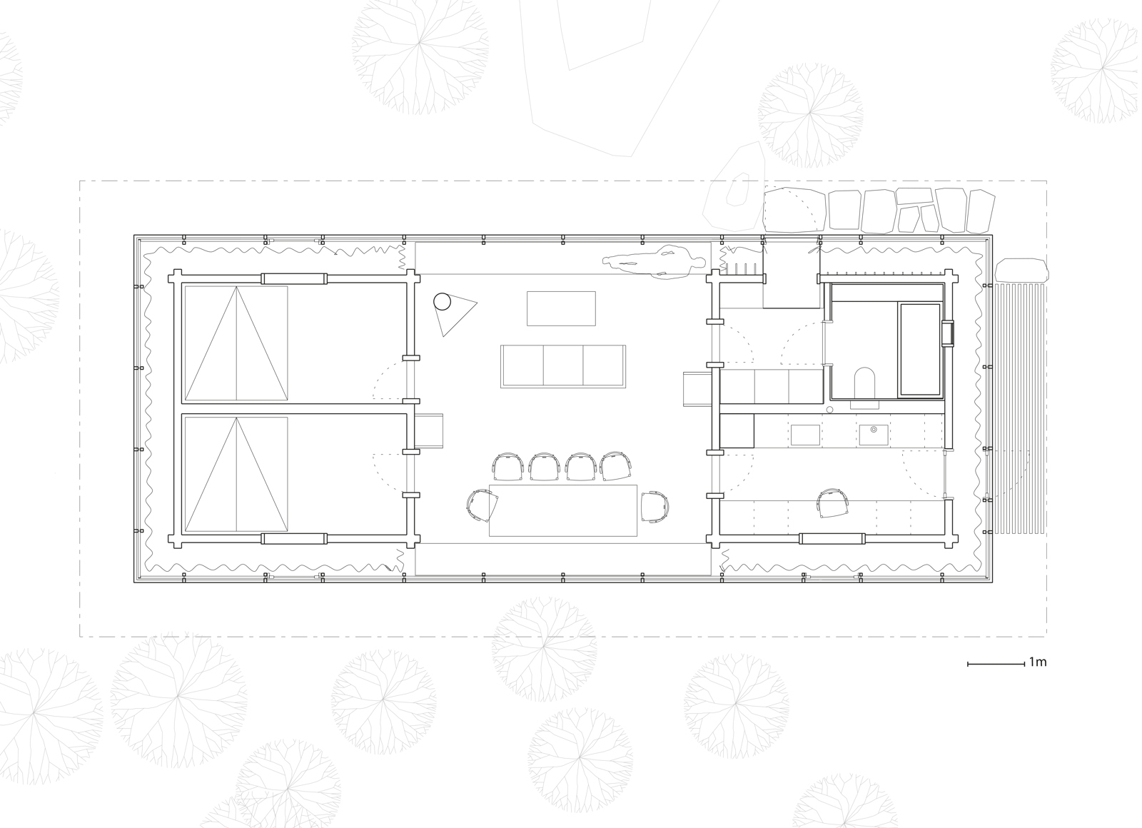 Plan av hytte. Arkitekt tegning. 