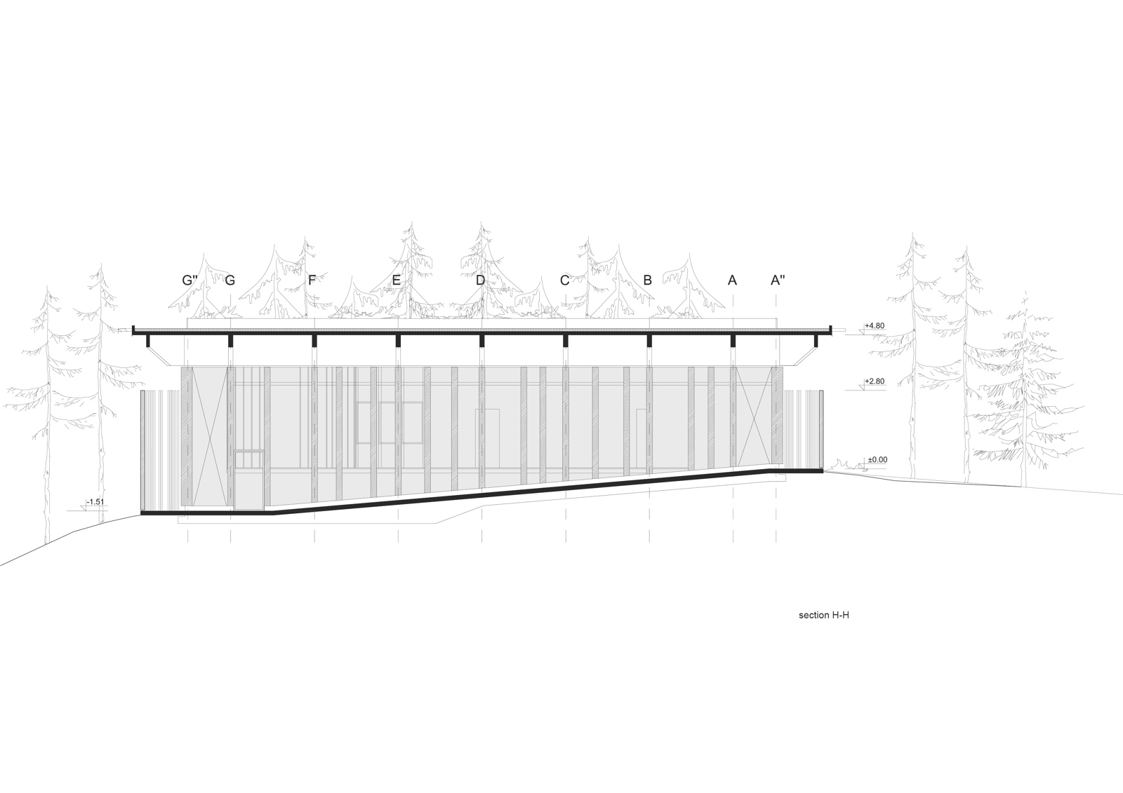 Snitt av Hegnhuset. Arkitekt tegning.