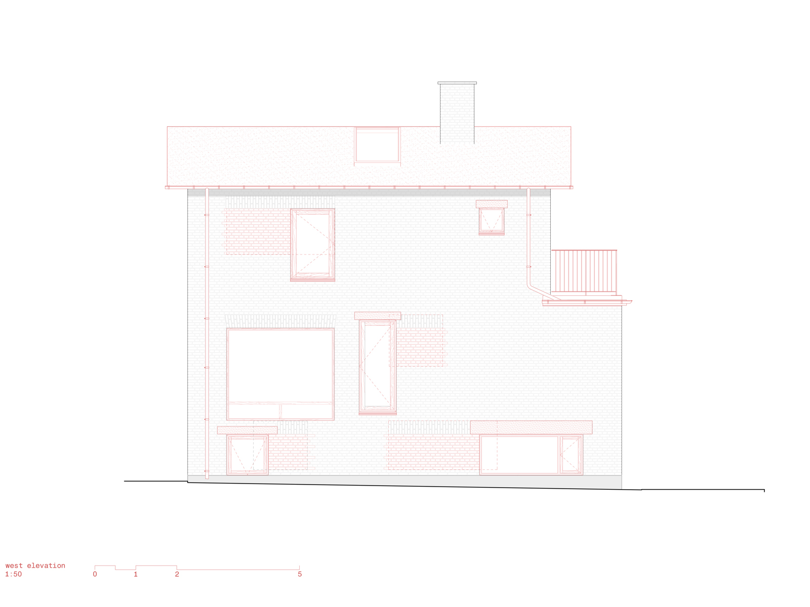 Fasade tegning av enebolig, arkitekt tegning.