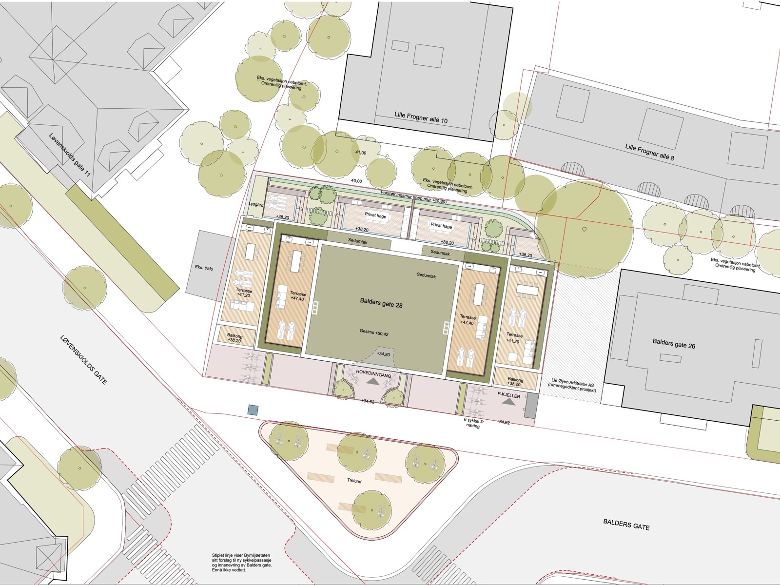 Situasjonsplan til prosjektet Balders plass, tegnet av Einar Jarmund & Co.