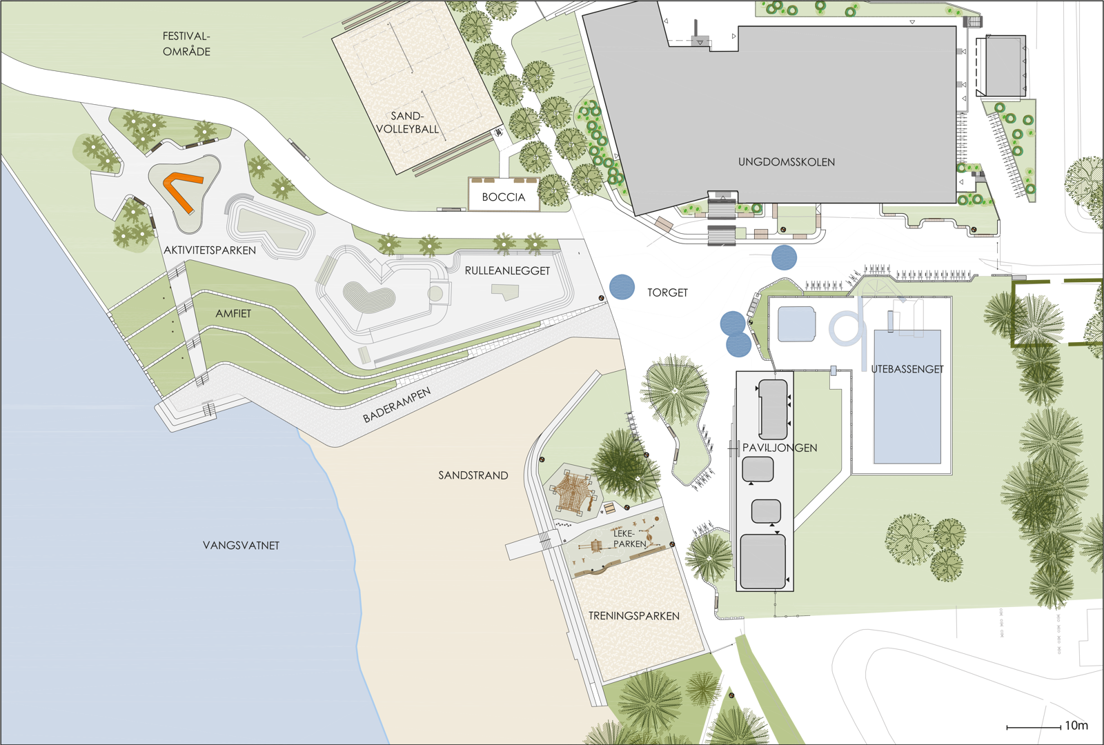 Plan av parkområde. Arkitekt tegning.