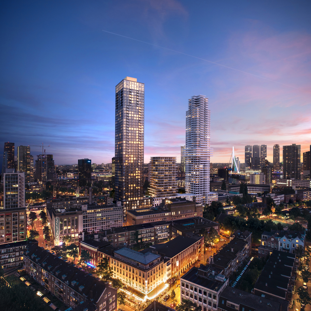 I Rotterdam ser jeg så mange gode eksempler på høyhus, med god bokvalitet og som gir noe tilbake til byen, sier Johanne Borthne. Her illustrasjon av Baan Tower i sentrum av Rotterdam, tegnet av Powerhouse Company, hvor Borthne selv er partner. 