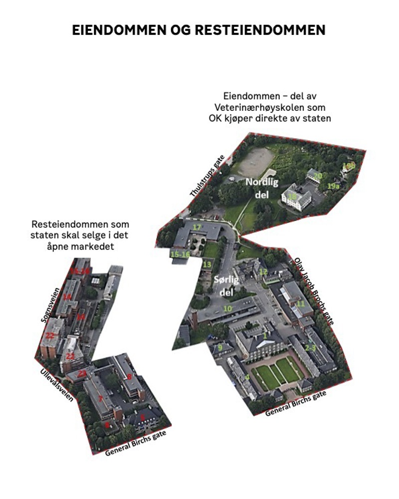 Kartillustrasjon over kjøpseiendommen og resteiendommen fra Oslo kommune.