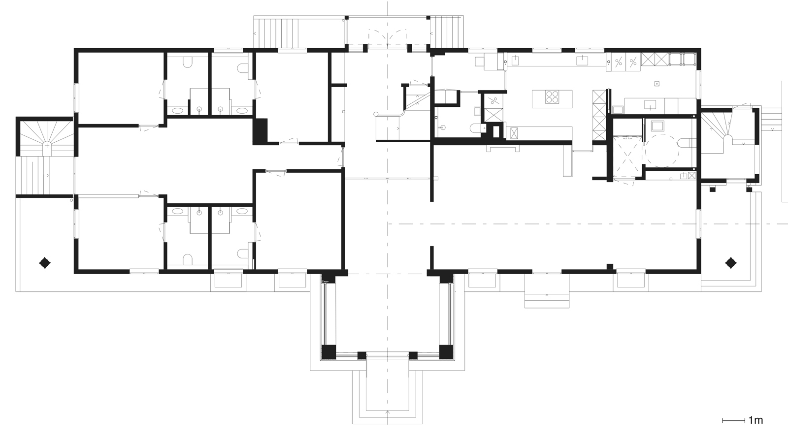 Plan av hovedhus på resort, arkitekt tegning.