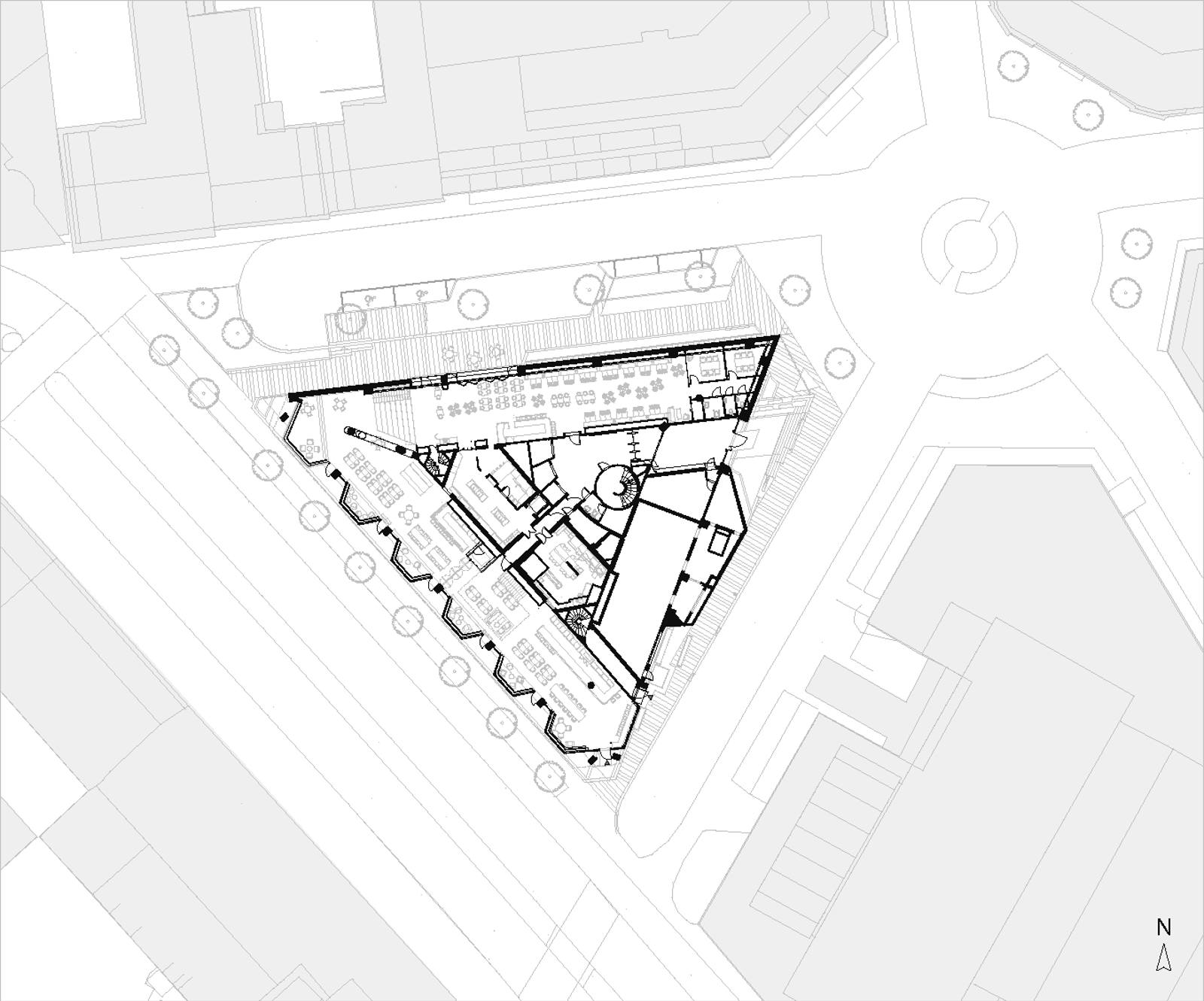 Gateplan av Trekantblokka i St.Olavs gate 5. Teknisk tegning.