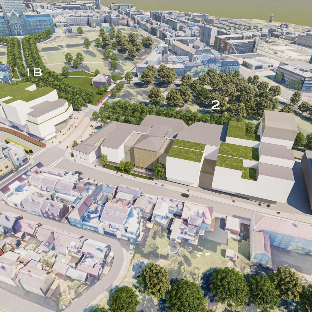 Oversiktsbilde over forslag til nytt bygg i Trondheim
