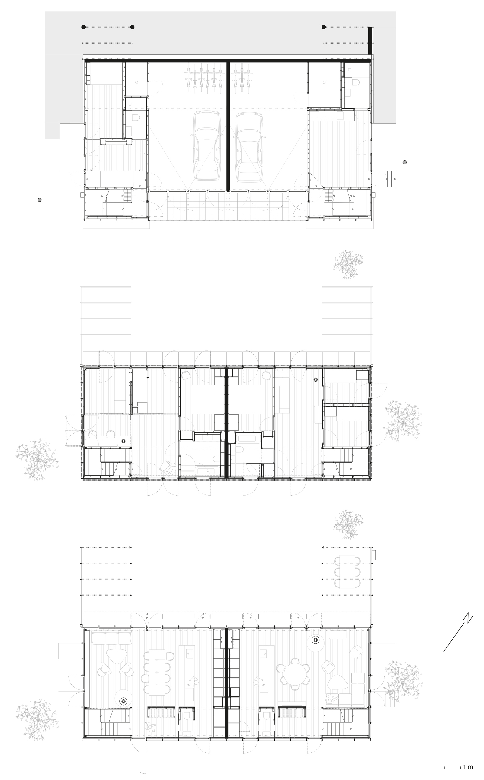 3 planer av tomannsbolig. Arkitekt tegning.