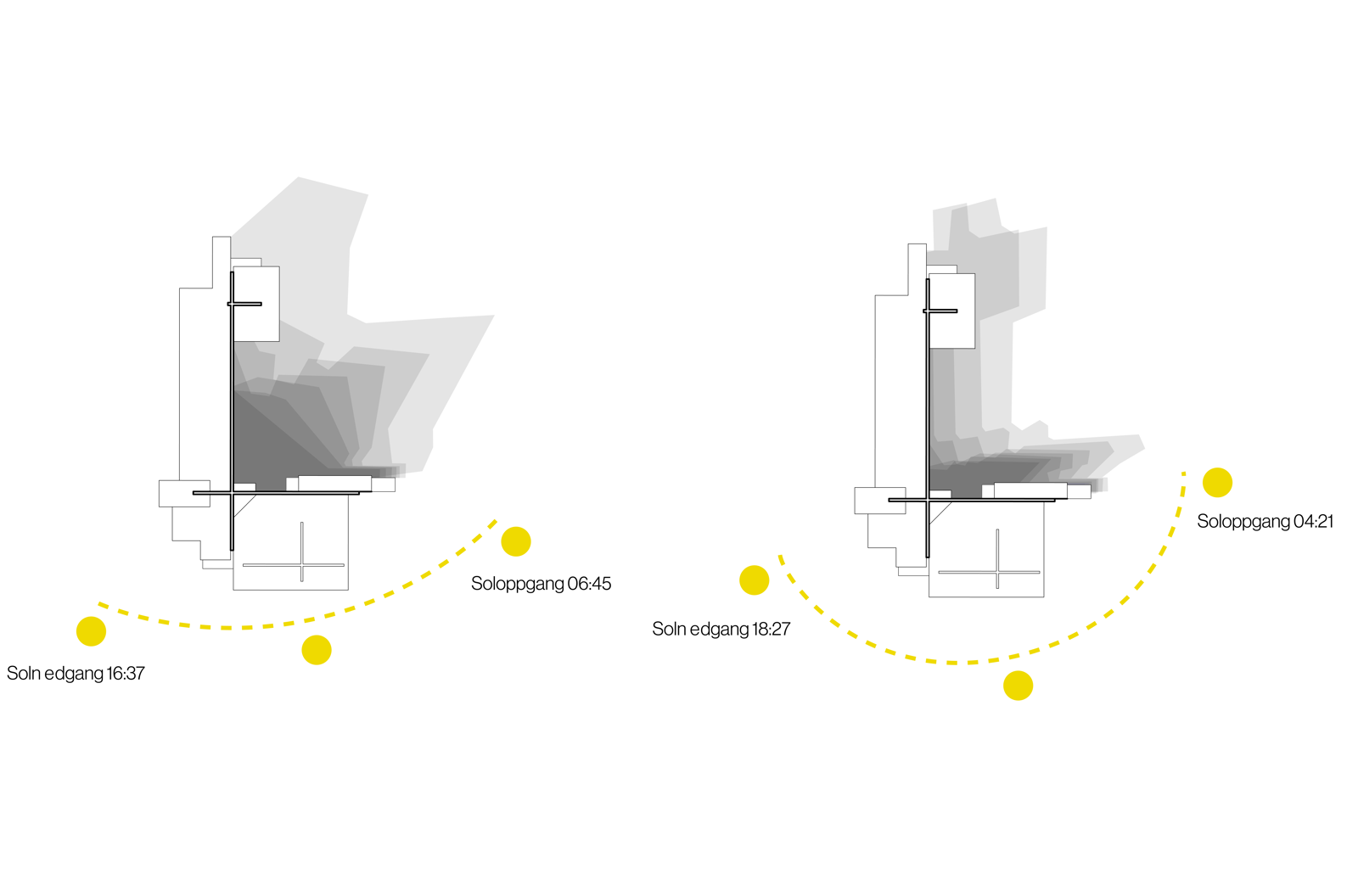 Plantegning med sol diagram av hytte. Arkitekt tegning.