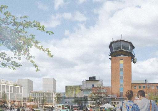 Utkast til konkurranse som viser det nye området Tårnkvartalet på Fornebu.