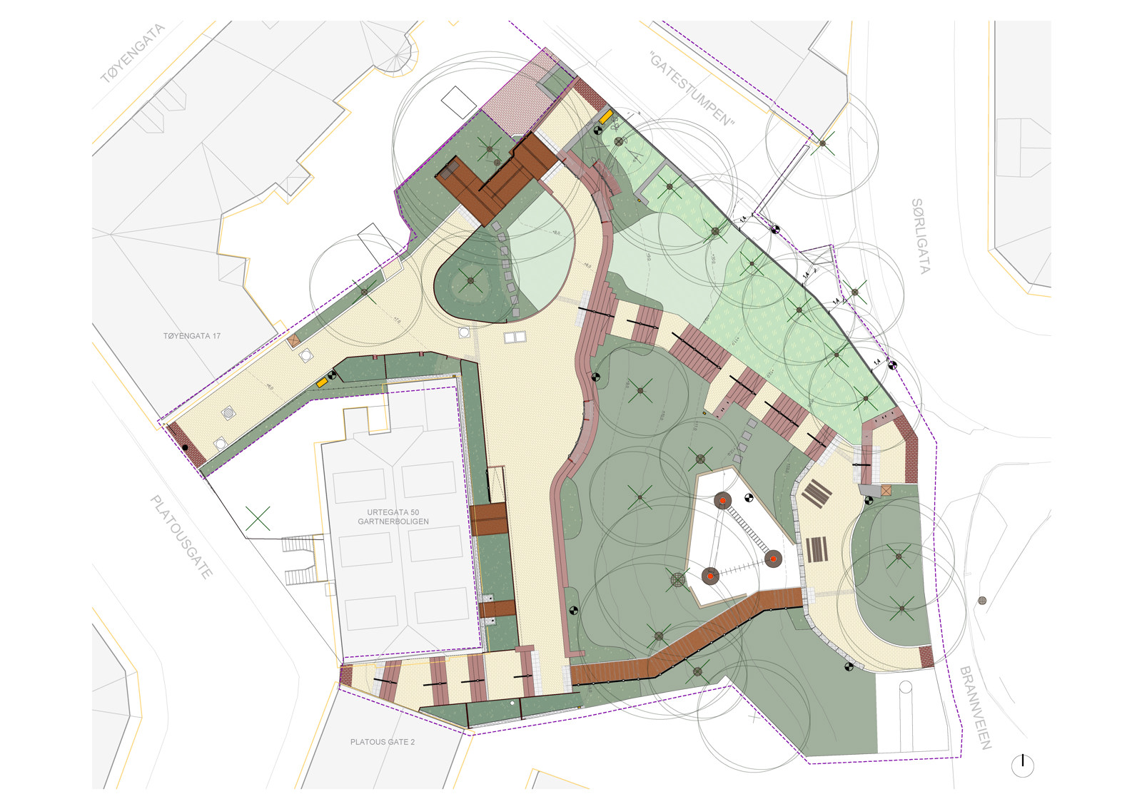 Situasjonsplan over en park. Arkitekt tegning.