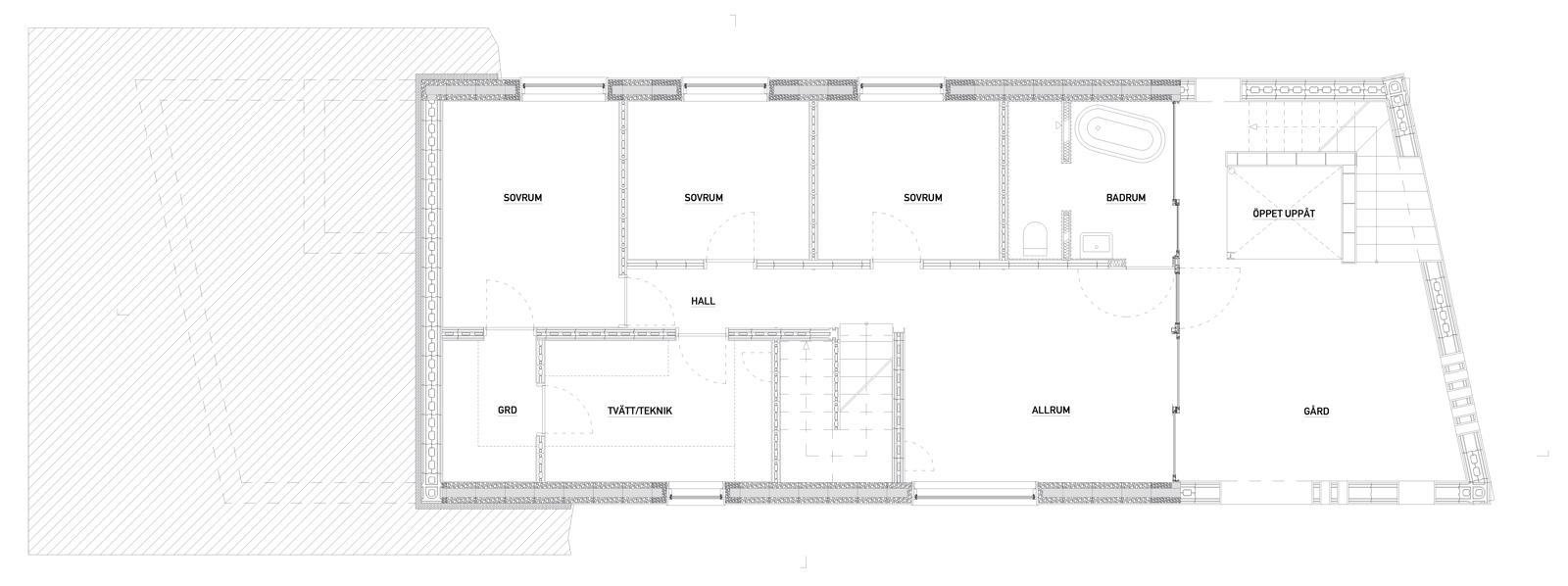 Plan tegning av enebolig, arkitekt tegning.