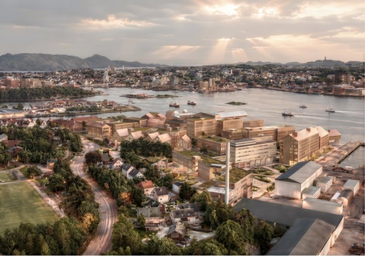 Illustrasjon over stavanger sentrum som viser prosjektet rosenberg verft av Lund Hagem