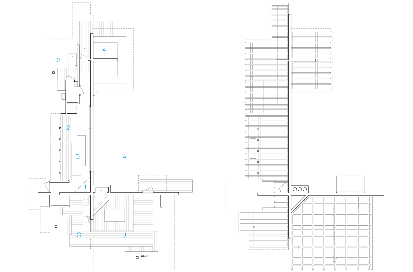 Plantegning og takkonstruksjons plan av hytte. Arkitekt tegning.