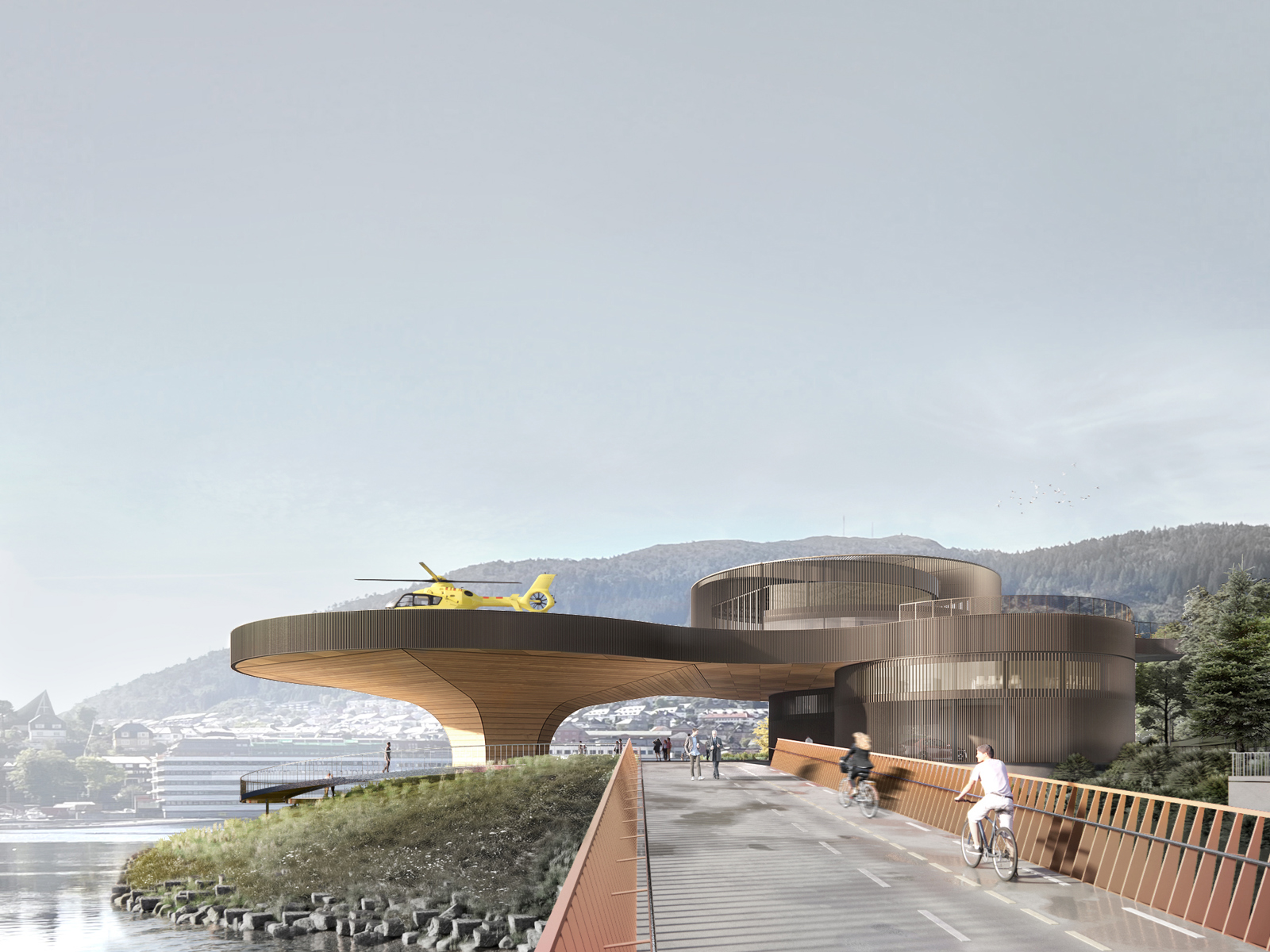 Illustrasjon av ny helikopterbase Bergen