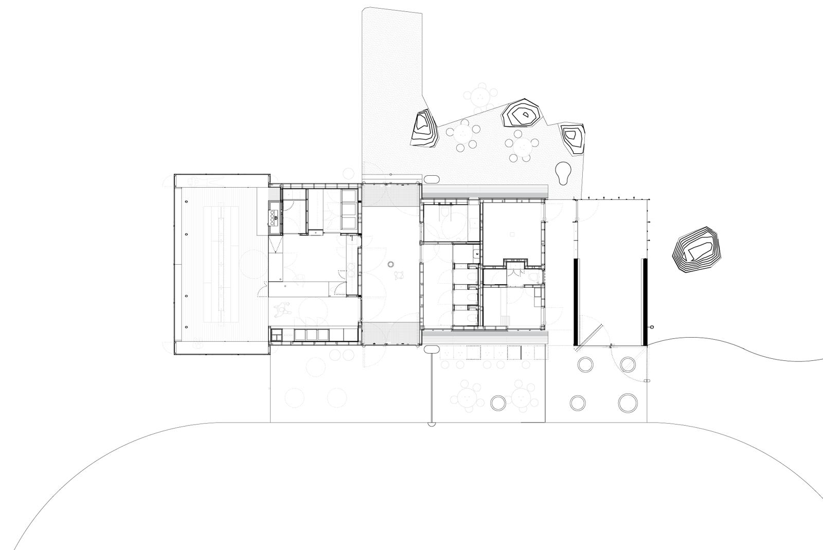 Plantegning av cafebygg. Arkitekt tegning.