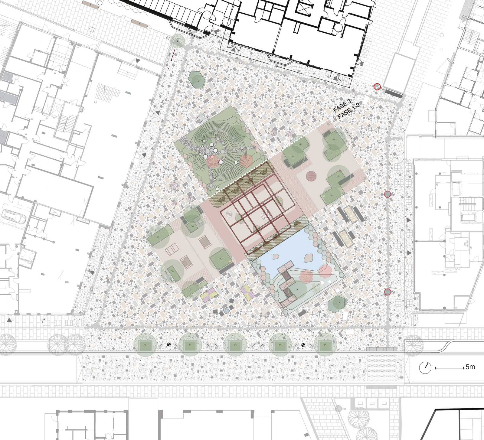 Landskapsplan av Vollebekk torg. Arkitekt tegning.
