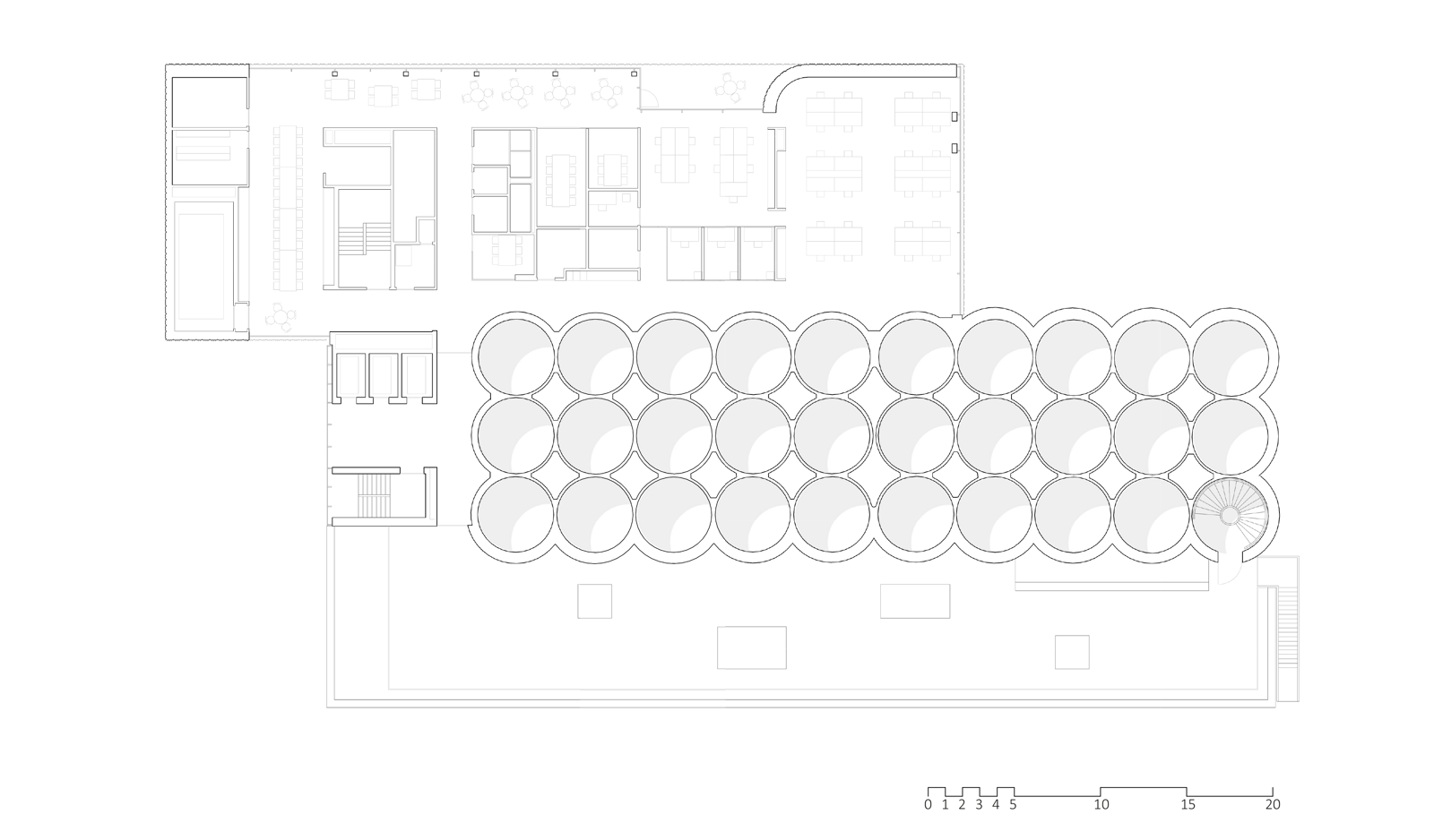 Tredje etasje plan av kunstsilo. Arkitekt tegning.