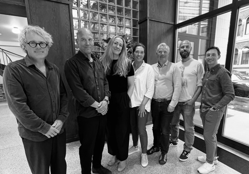 Arkitektbedriftene styre 25_26. Fra venstre: Steinar Skjerdingstad (administrerende direktør i Arkitektbedriftene), Christian Dahle (styreleder), Åshild Wangensteen Bjørvik, Line Løvstad Nordbye (nestleder), Frederik Sømme, Fredrik Barth og Amund Wangen.