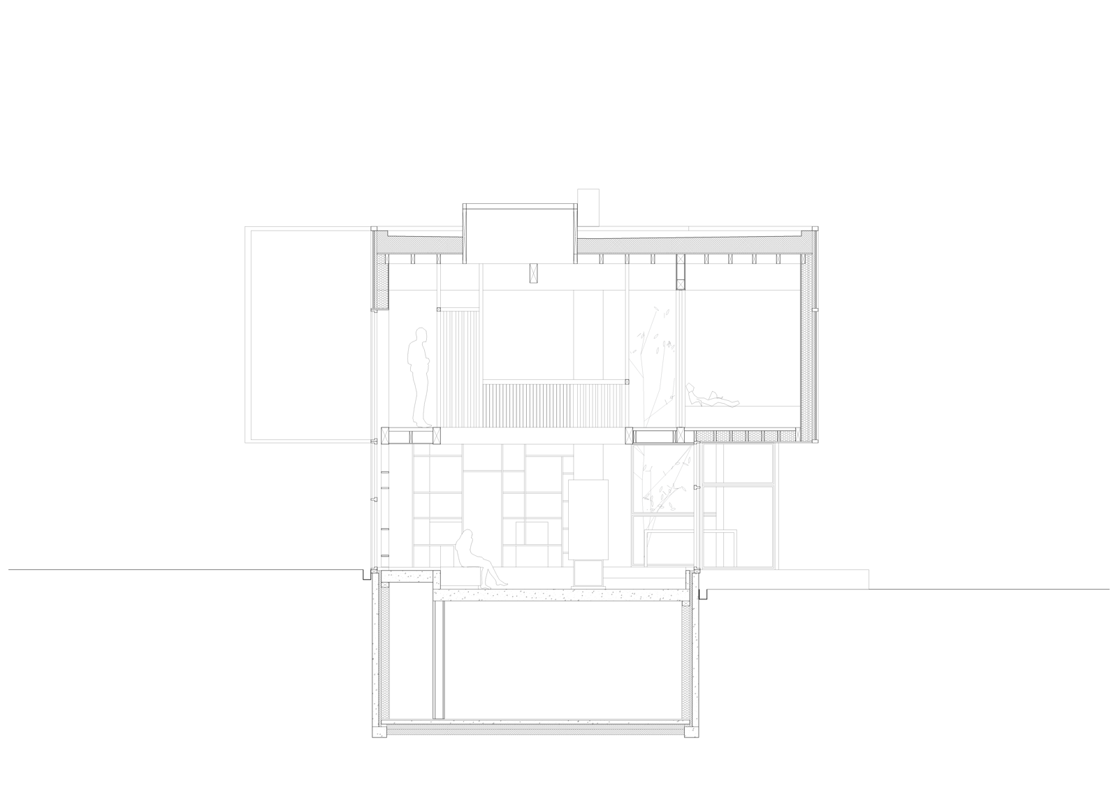 Snitt gjennom enebolig. Arkitekt tegning.