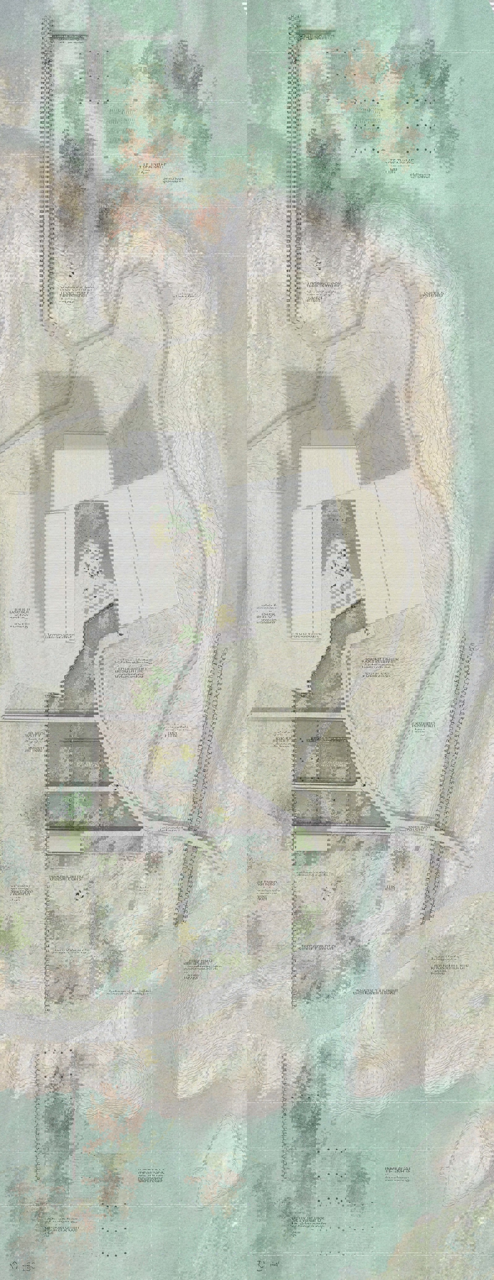 Arkitekt tegning/diagram/collage av plan over en kysthage.