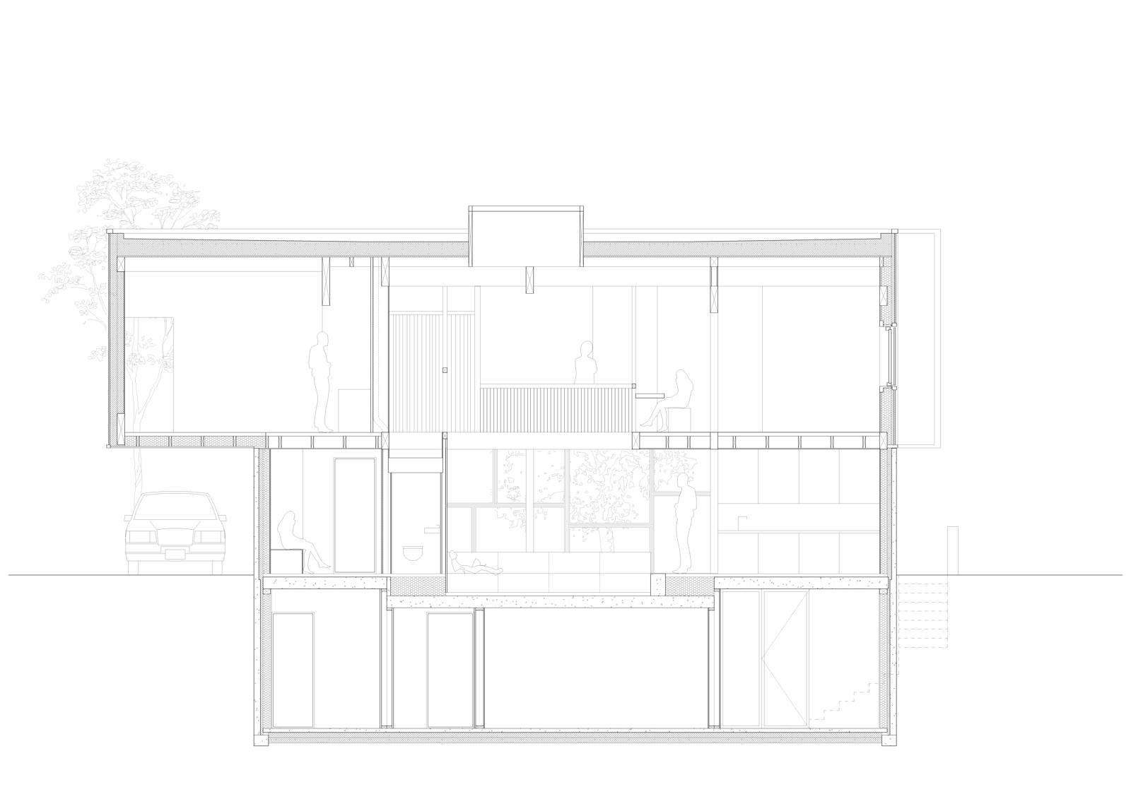 Snitt gjennom enebolig. Arkitekt tegning.