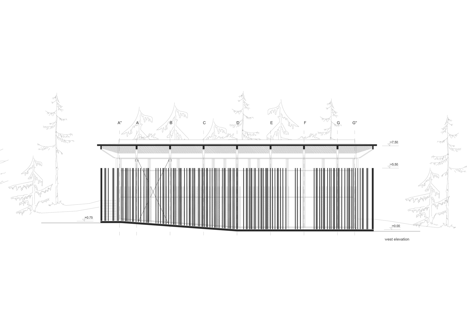 Vest fasade av Hegnhuset. Arkitekt tegning.