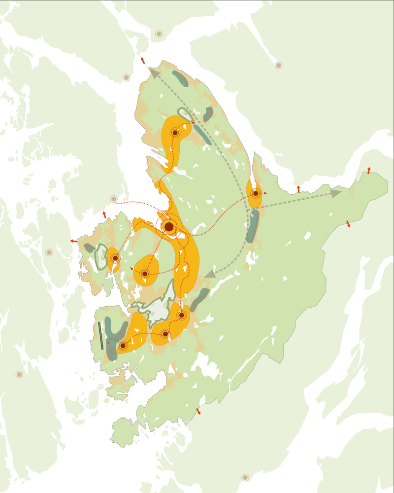 Kart som viser strategi for Bergen. Arkitekt diagram. 