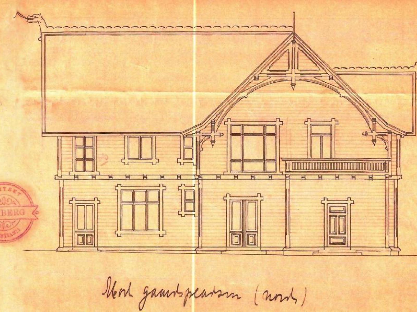 Villa Bergfall i Hamar tegning. Illustrasjon.