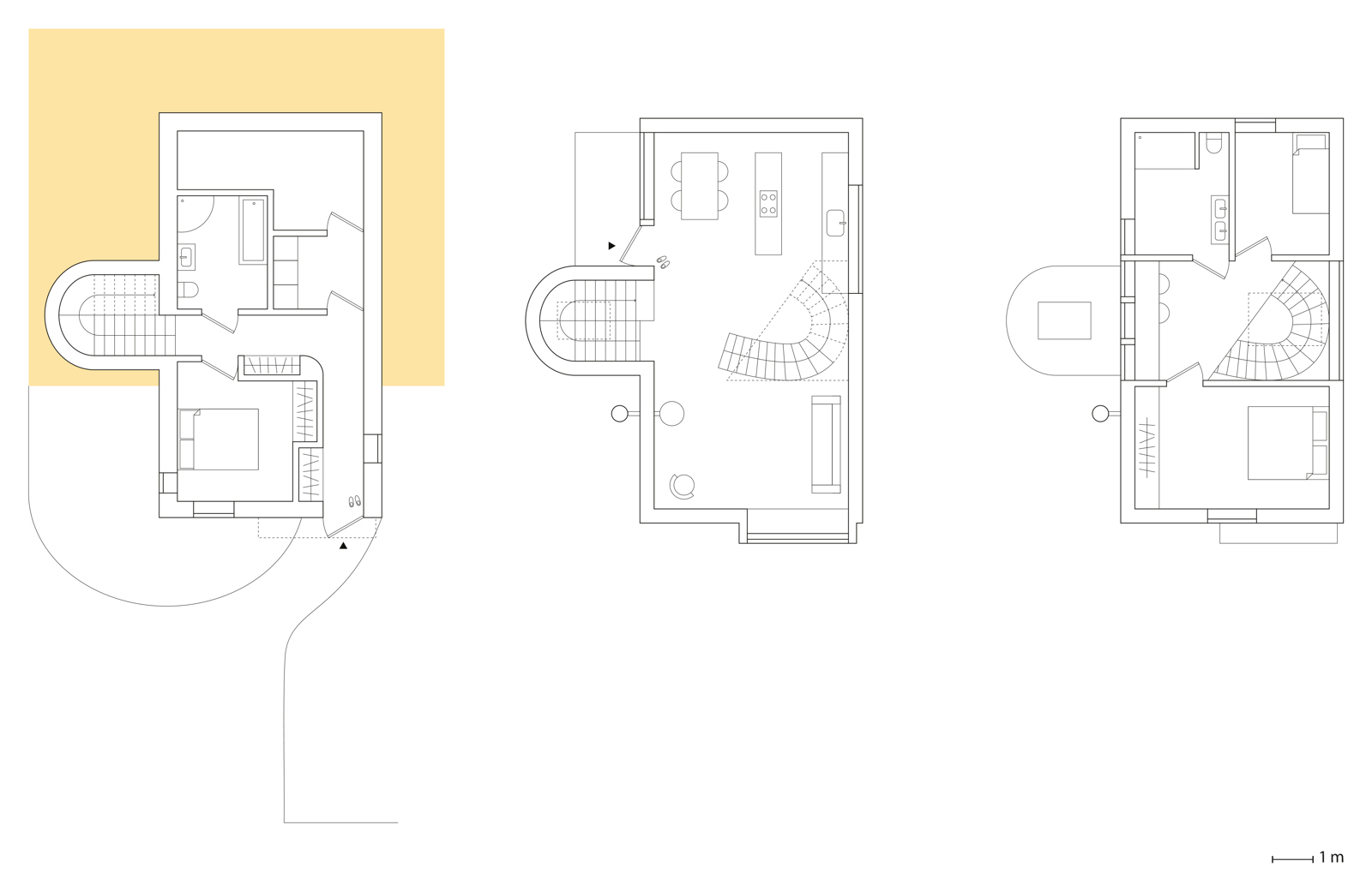 3 planer av et bolighus. Arkitekt tegning.