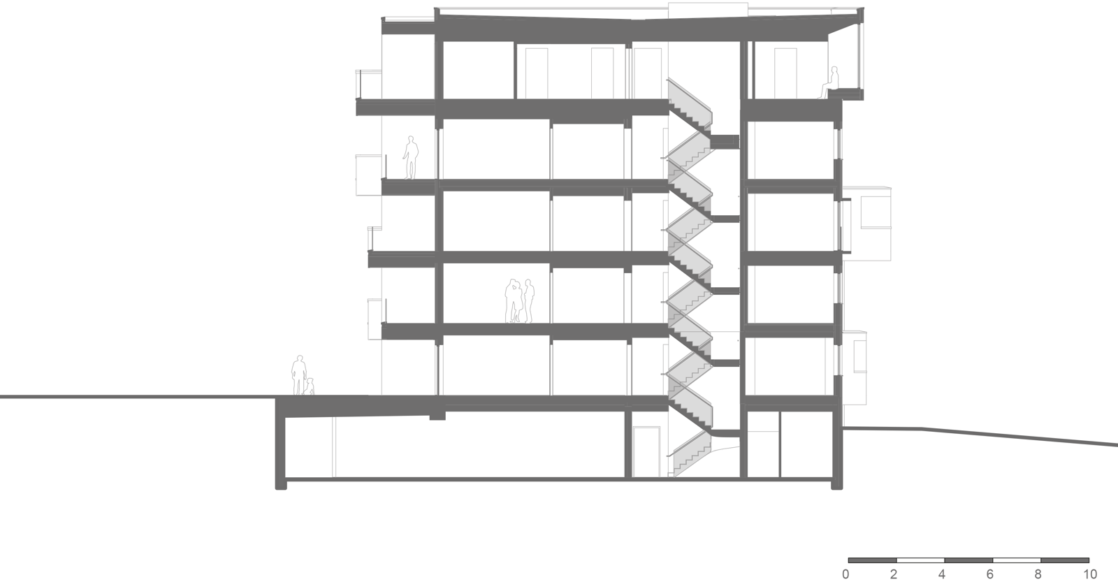 Snitt av boligblokk. Arkitekt tegning.