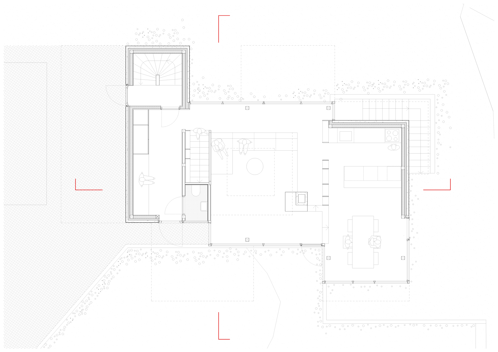 Plan av enebolig. Arkitekt tegning.