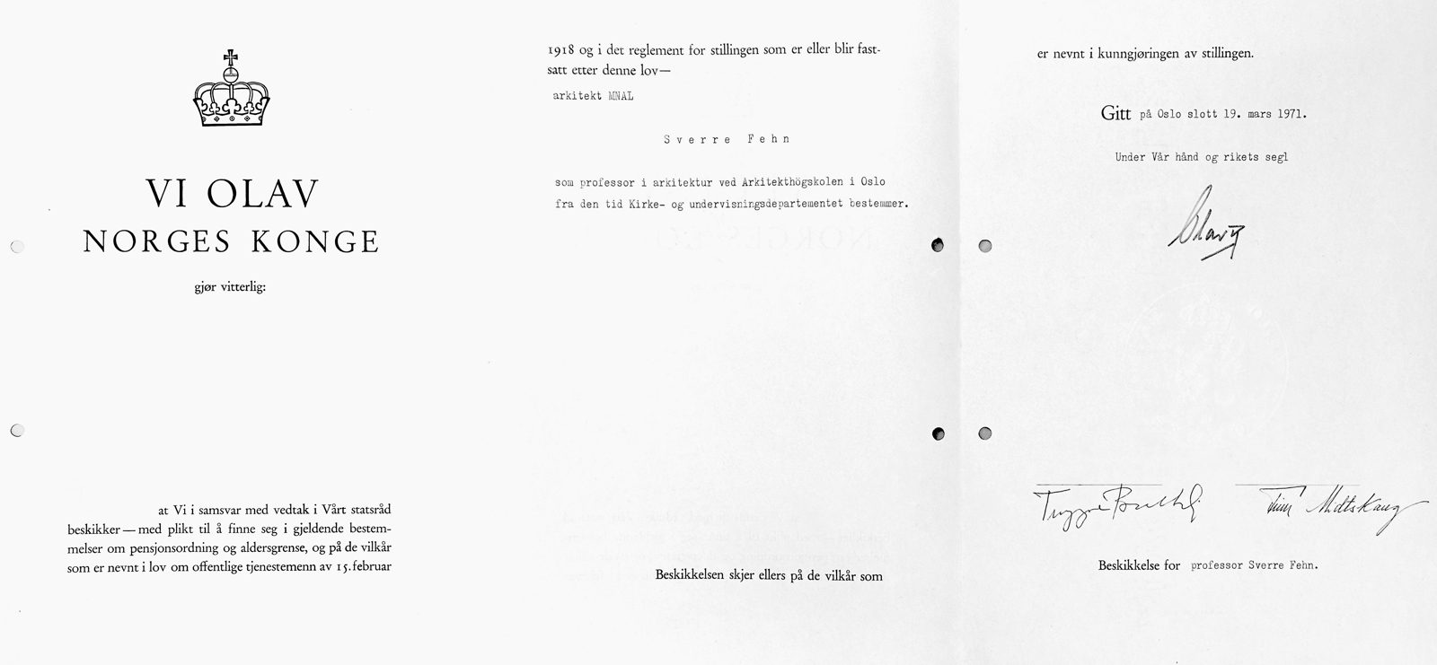 Skannet brev fra kongen.