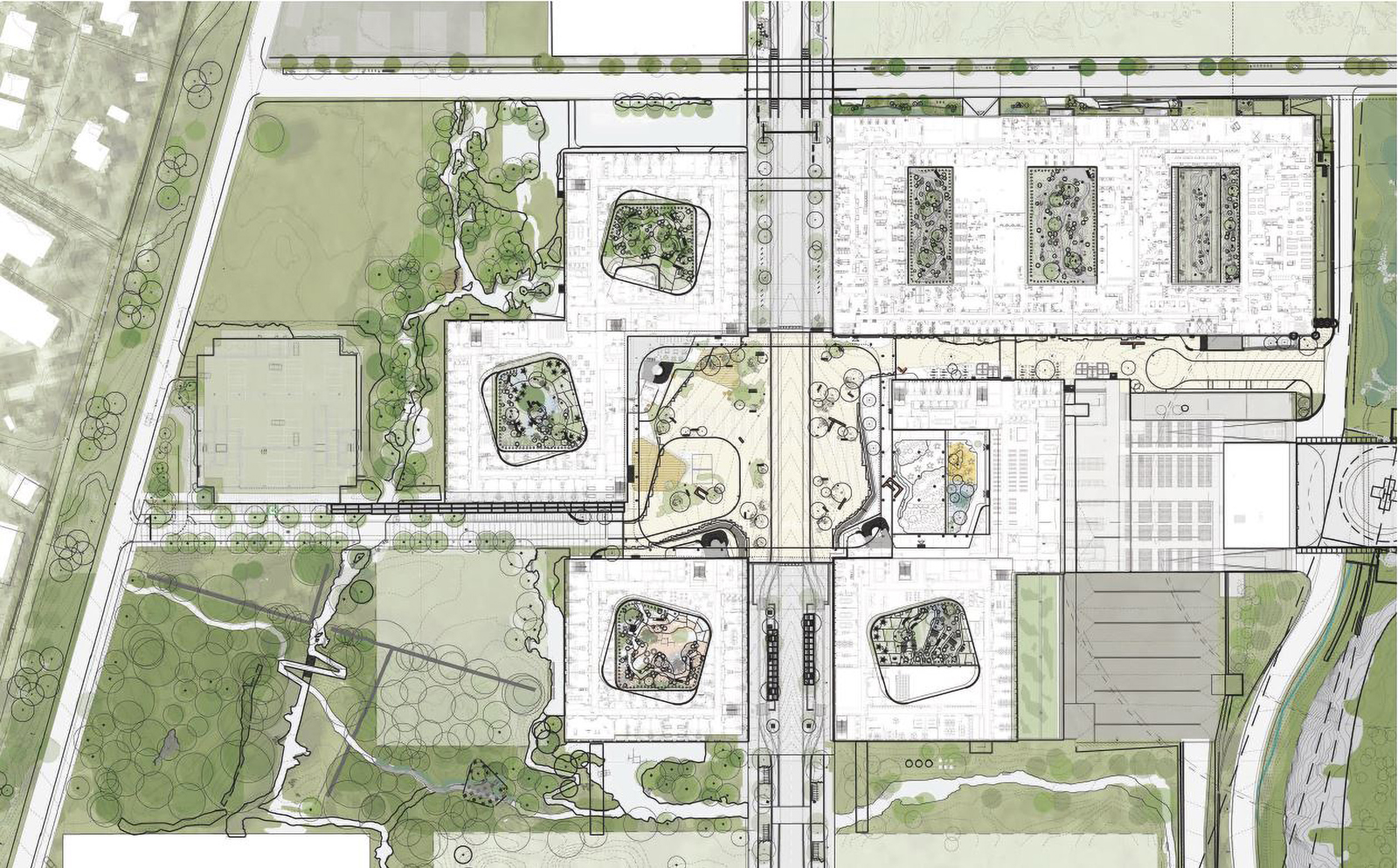 Illustrasjonsplan av Nye stavanger universitetssjukehus på Ullandhaug. Arkitekt tegning.