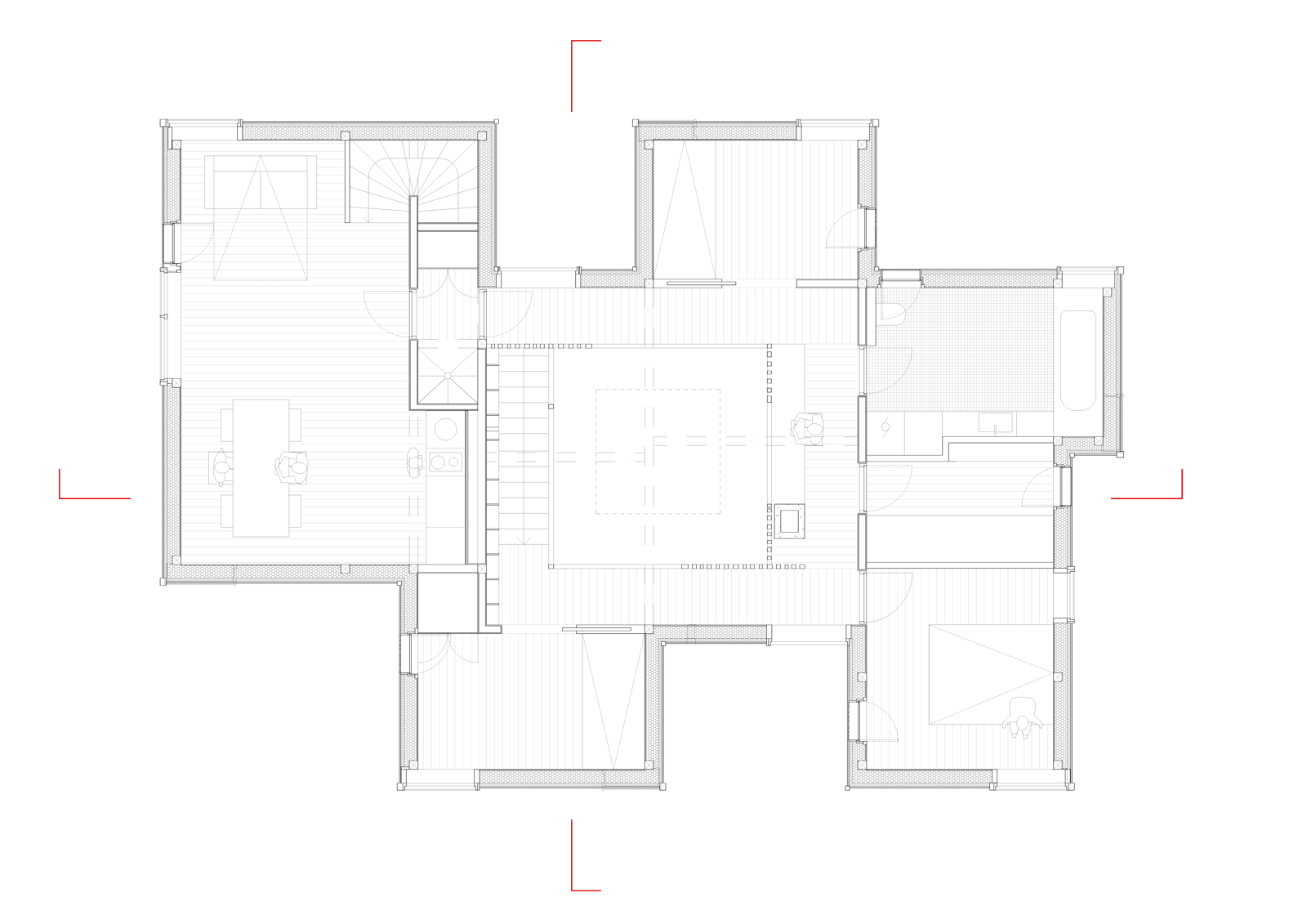 Plantegning av andre etasje av enebolig. Arkitekt tegning.
